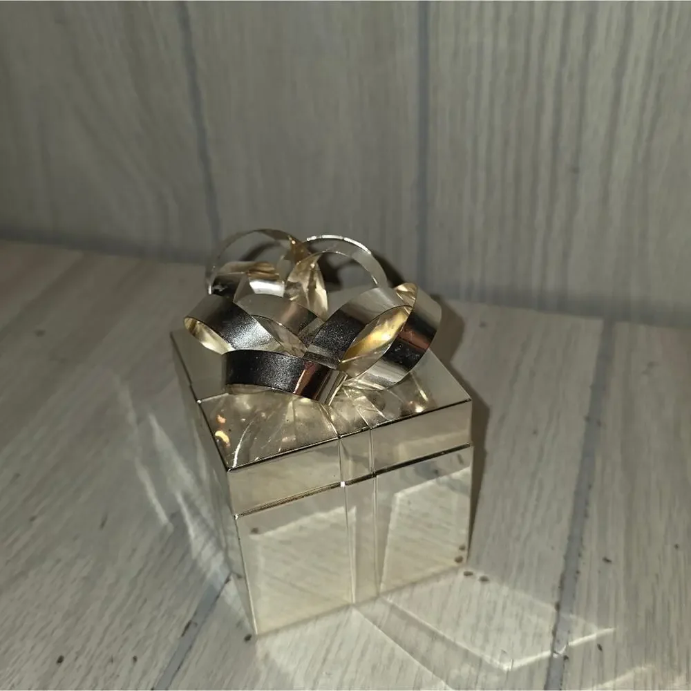 Vtg Silver Gift Box W/Bow Jewlery Box Trinket Gift Box 4